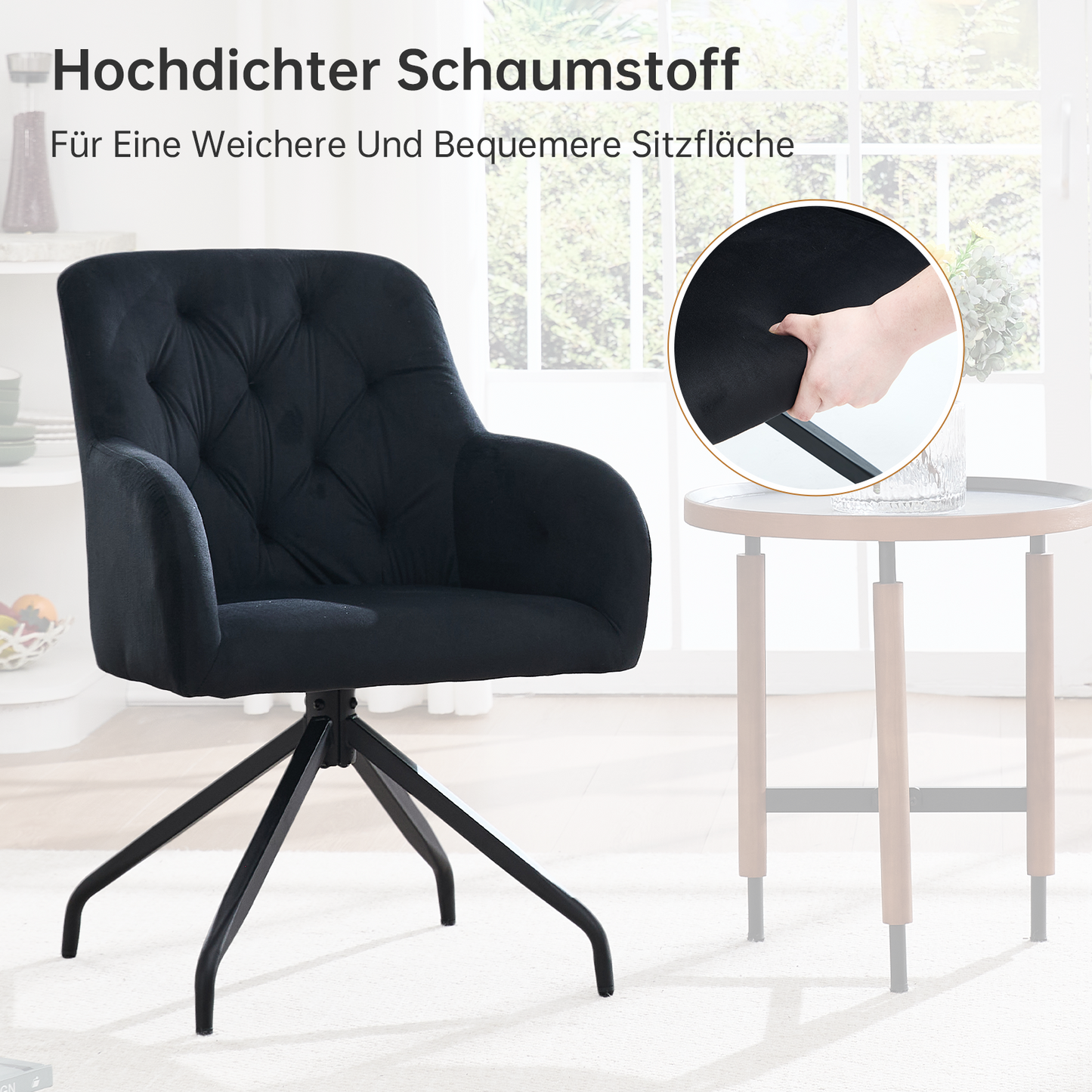 Kaufhof 360° drehbare Esszimmerstühle/Armlehnstühle 2er Set Samt Schwarz