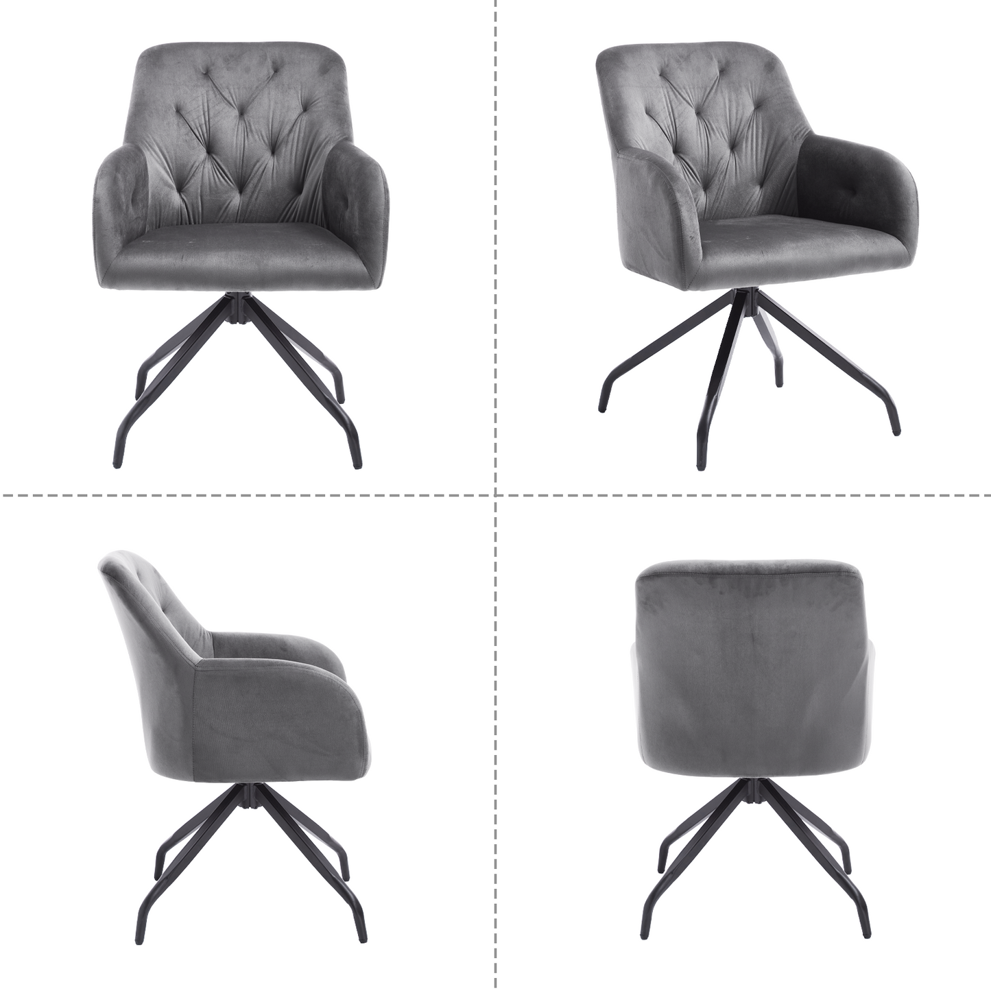 Kaufhof 360° drehbare Esszimmerstühle/Armlehnstühle 2er Set Samt Grau