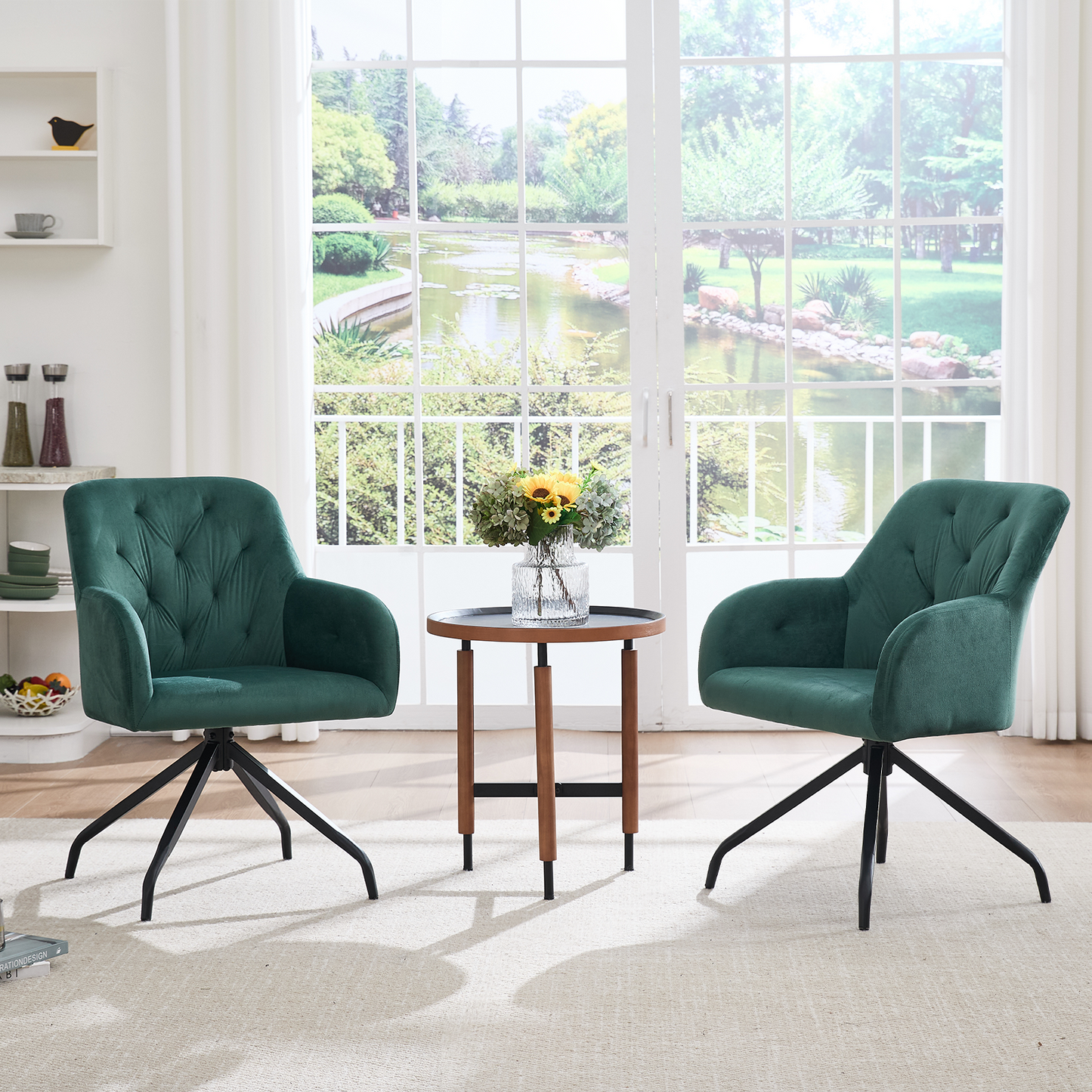 Kaufhof 360° drehbare Esszimmerstühle/Armlehnstühle 2er Set Samt Olivegrün