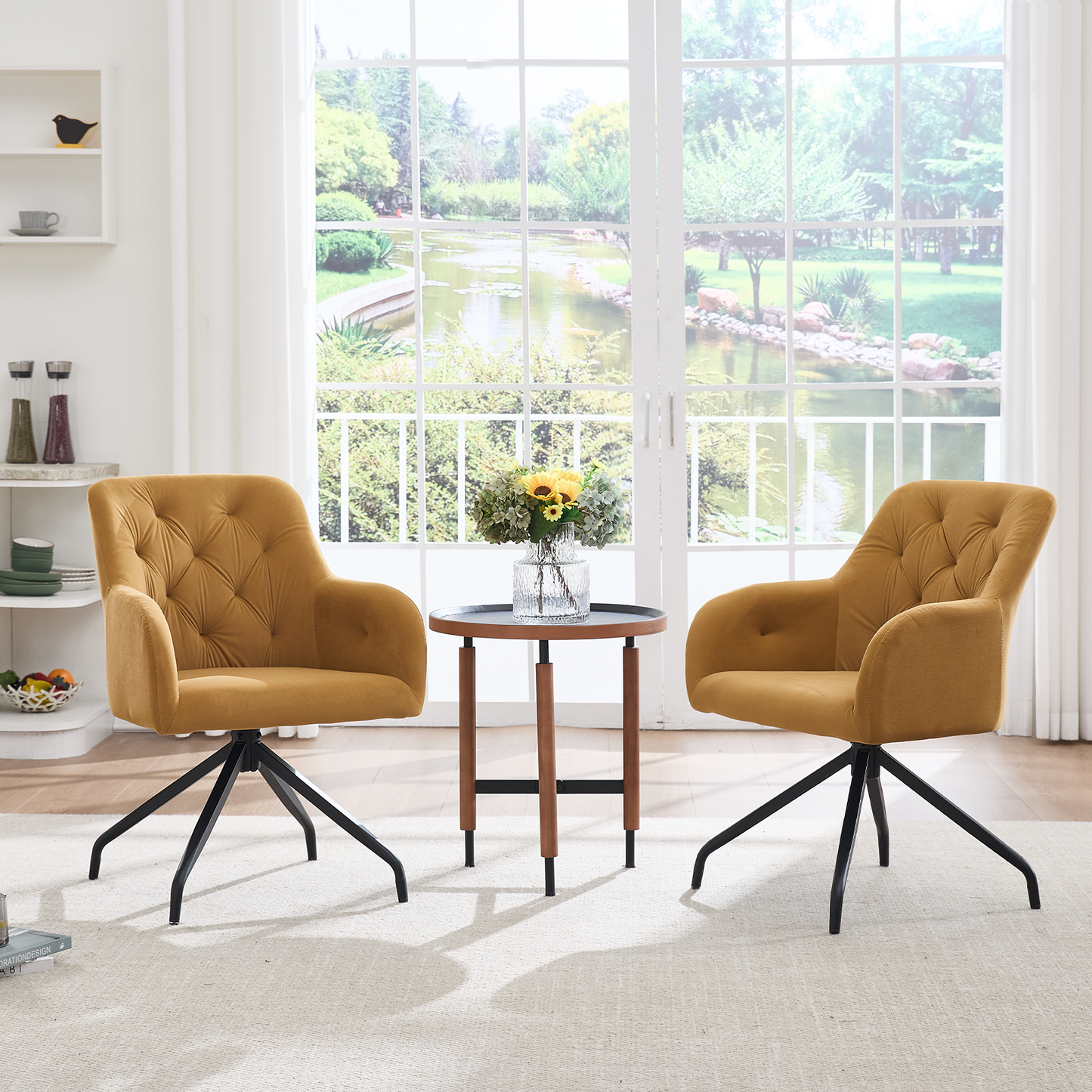 Kaufhof 360° drehbare Esszimmerstühle/Armlehnstühle 2er Set Samt Gelb