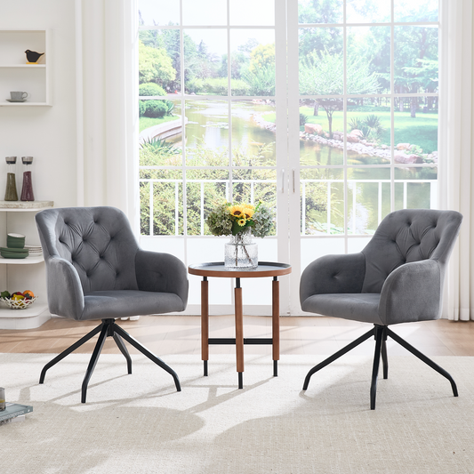 Kaufhof 360° drehbare Esszimmerstühle/Armlehnstühle 2er Set Samt Grau