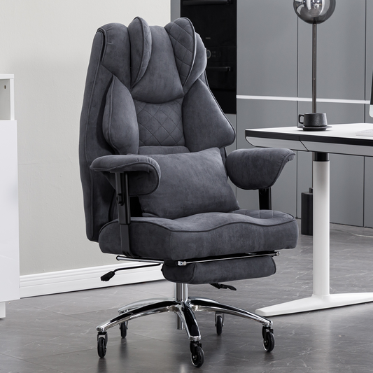 Ergonomic Office Chair 200 kg, Executive Chair with Footrest, Desk Chair with Lumbar Cushion, Comfortable XXL Wide Seat, Thickened Padded, Height Adjustable, Imitation Suede