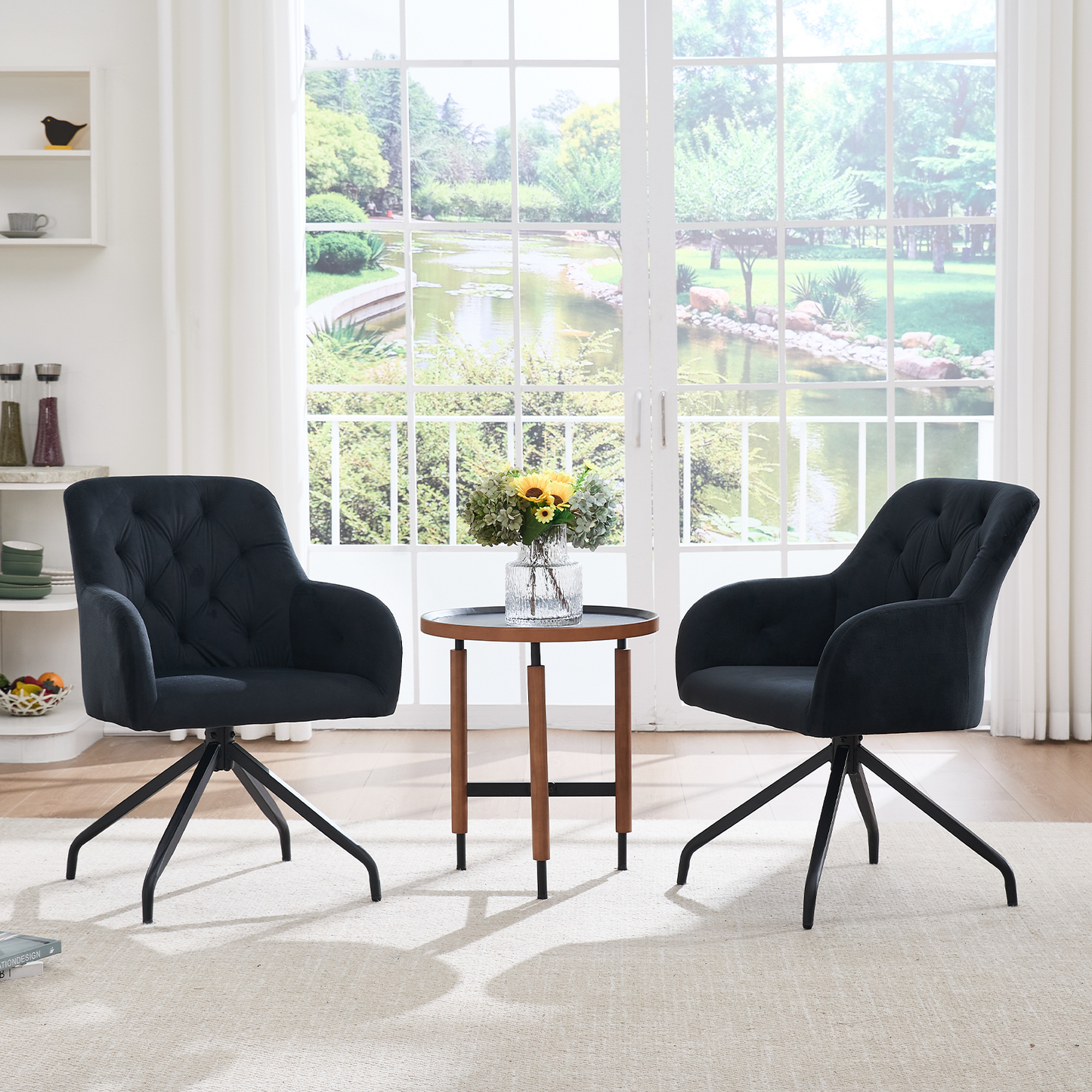 Kaufhof 360° drehbare Esszimmerstühle/Armlehnstühle 2er Set Samt Beige