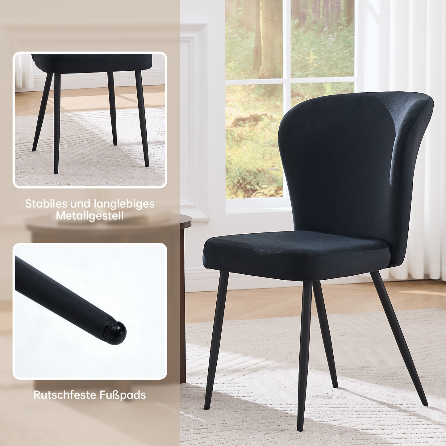 Kaufhof Esszimmerstühle 4er Set Samt Vierfußstuhl Schwarz