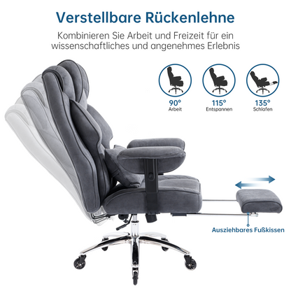 Ergonomic Office Chair 200 kg, Executive Chair with Footrest, Desk Chair with Lumbar Cushion, Comfortable XXL Wide Seat, Thickened Padded, Height Adjustable, Imitation Suede