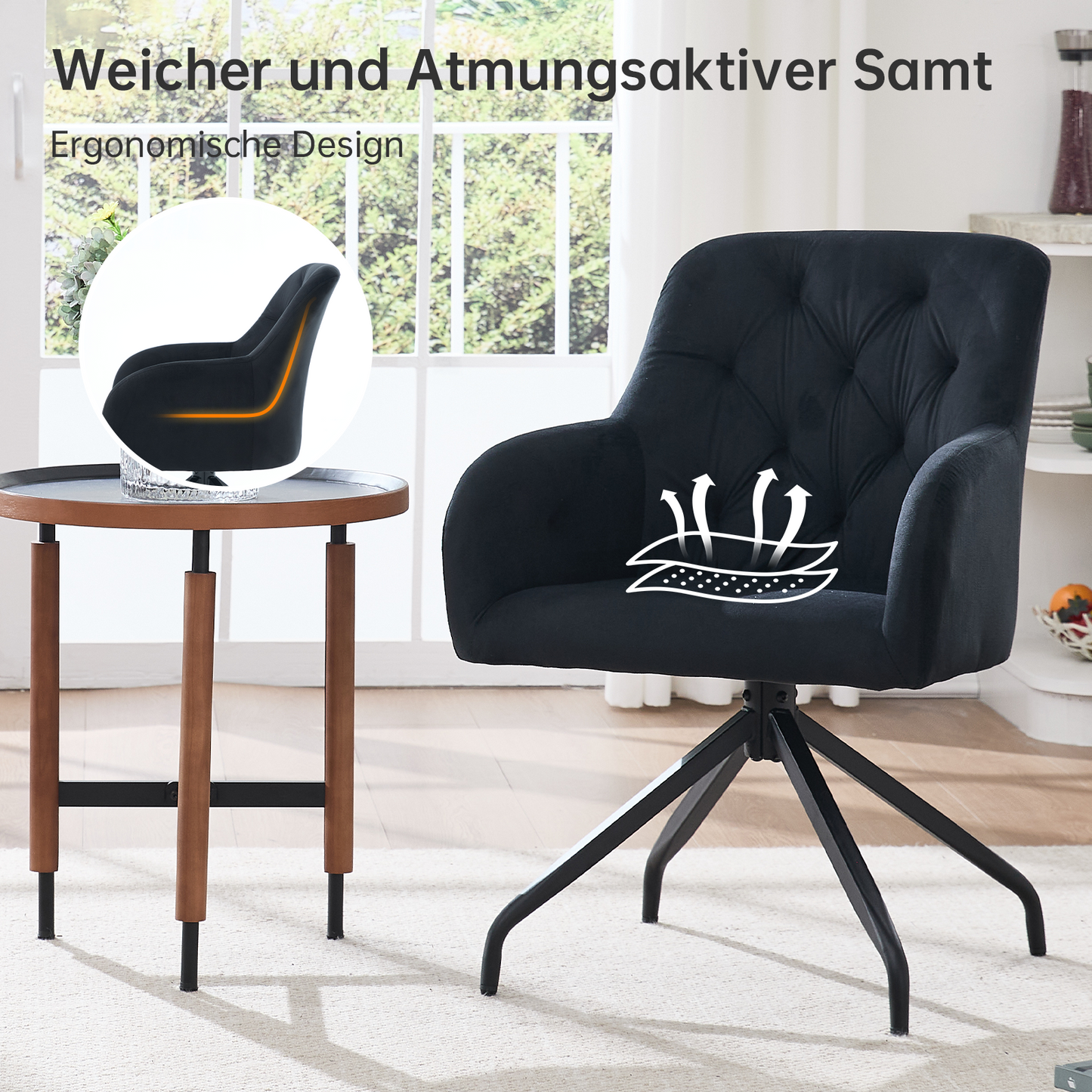 Kaufhof 360° drehbare Esszimmerstühle/Armlehnstühle 2er Set Samt Beige