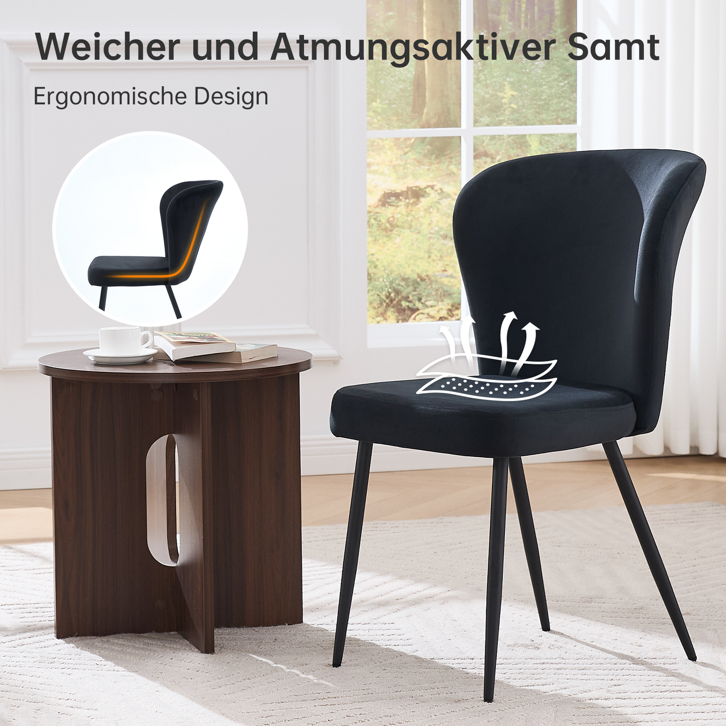 Kaufhof Esszimmerstühle 4er Set Samt Vierfußstuhl Schwarz