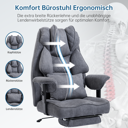 Ergonomic Office Chair 200 kg, Executive Chair with Footrest, Desk Chair with Lumbar Cushion, Comfortable XXL Wide Seat, Thickened Padded, Height Adjustable, Imitation Suede