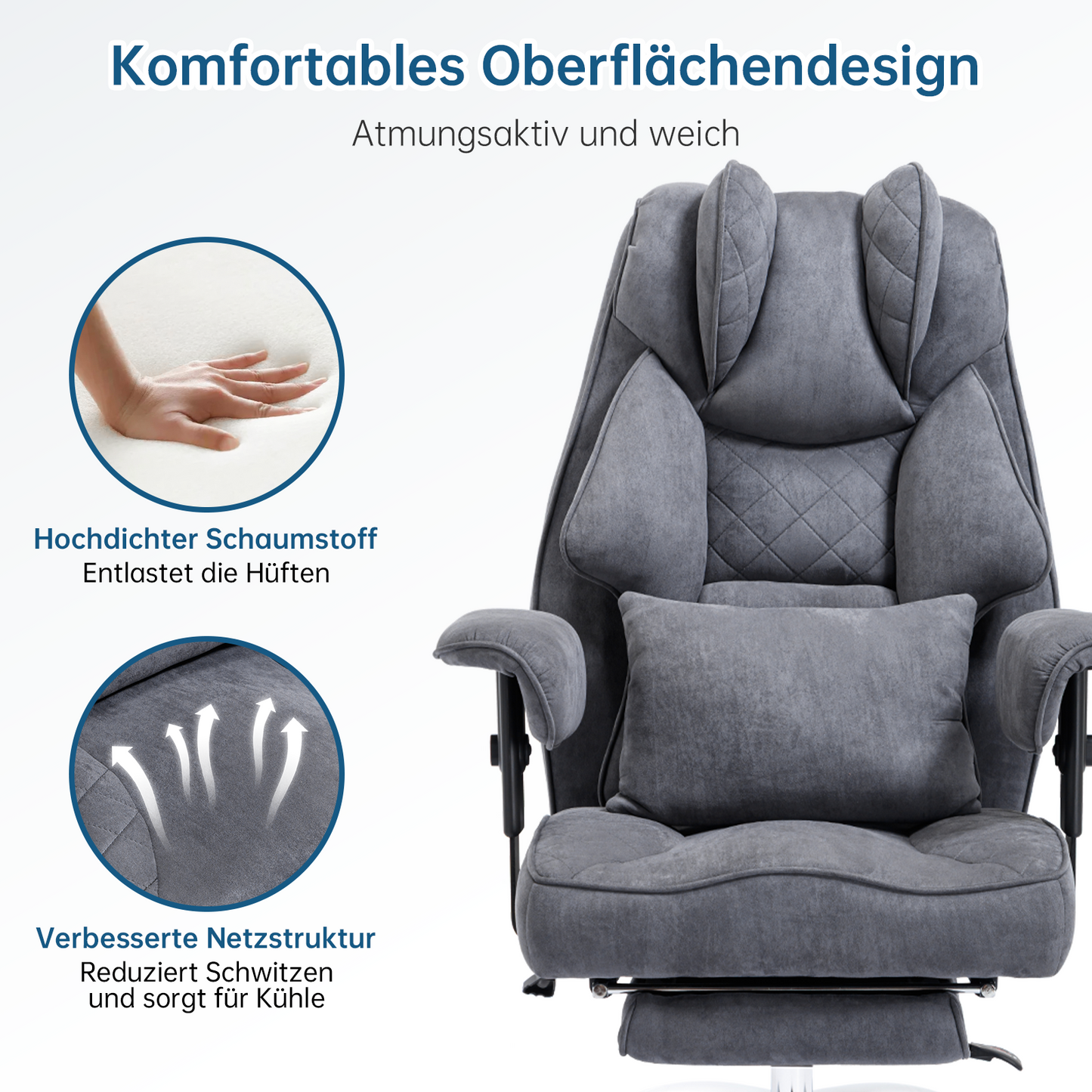 Ergonomic Office Chair 200 kg, Executive Chair with Footrest, Desk Chair with Lumbar Cushion, Comfortable XXL Wide Seat, Thickened Padded, Height Adjustable, Imitation Suede