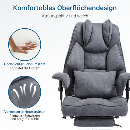 Ergonomic Office Chair 200 kg, Executive Chair with Footrest, Desk Chair with Lumbar Cushion, Comfortable XXL Wide Seat, Thickened Padded, Height Adjustable, Imitation Suede