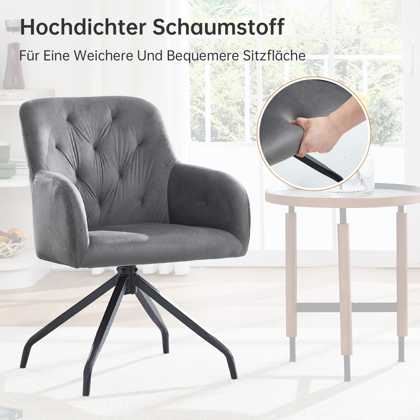 Kaufhof 360° drehbare Esszimmerstühle/Armlehnstühle 2er Set Samt Grau