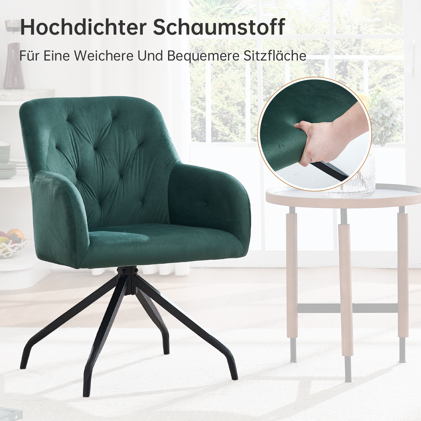 Kaufhof 360° drehbare Esszimmerstühle/Armlehnstühle 2er Set Samt Olivegrün