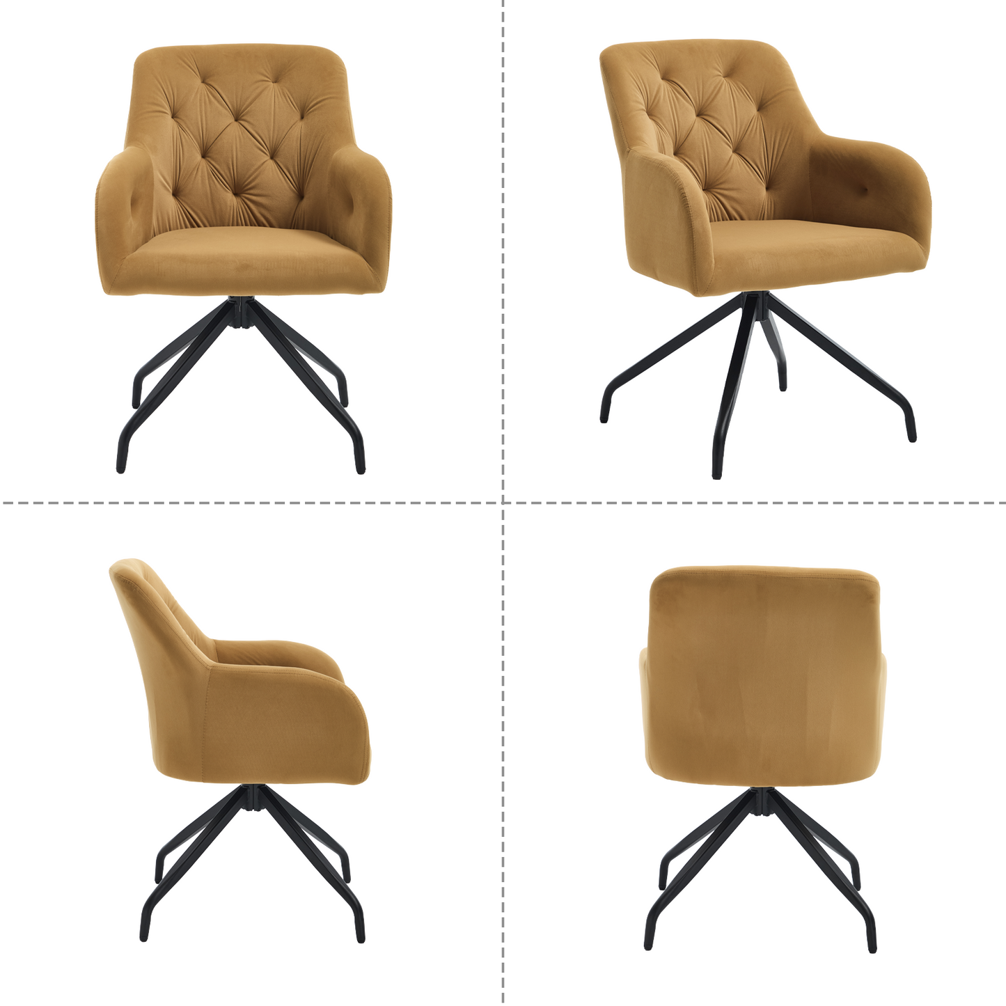 Kaufhof 360° drehbare Esszimmerstühle/Armlehnstühle 2er Set Samt Gelb