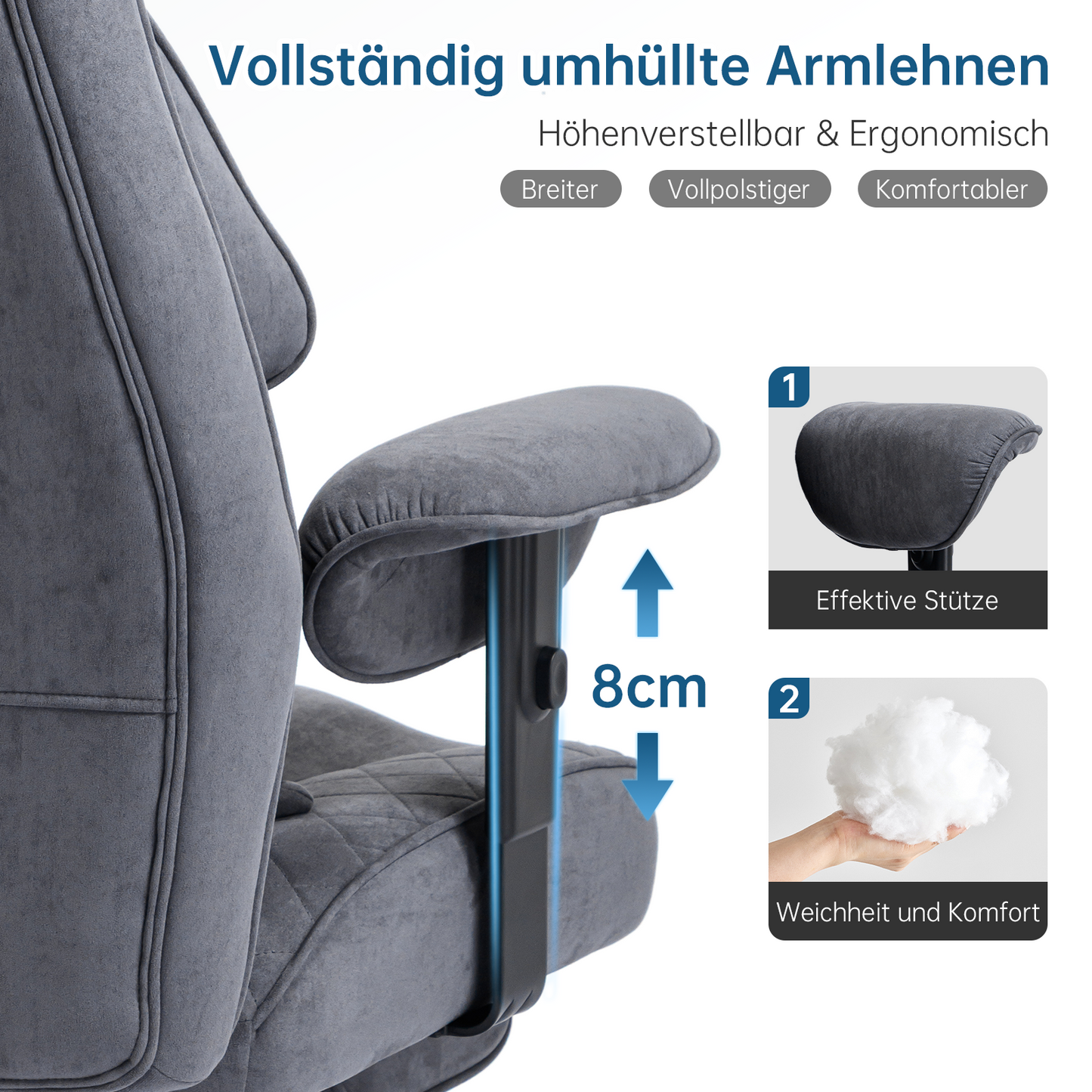 Ergonomic Office Chair 200 kg, Executive Chair with Footrest, Desk Chair with Lumbar Cushion, Comfortable XXL Wide Seat, Thickened Padded, Height Adjustable, Imitation Suede