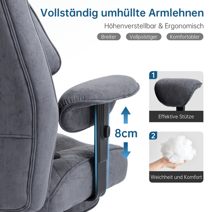 Ergonomic Office Chair 200 kg, Executive Chair with Footrest, Desk Chair with Lumbar Cushion, Comfortable XXL Wide Seat, Thickened Padded, Height Adjustable, Imitation Suede