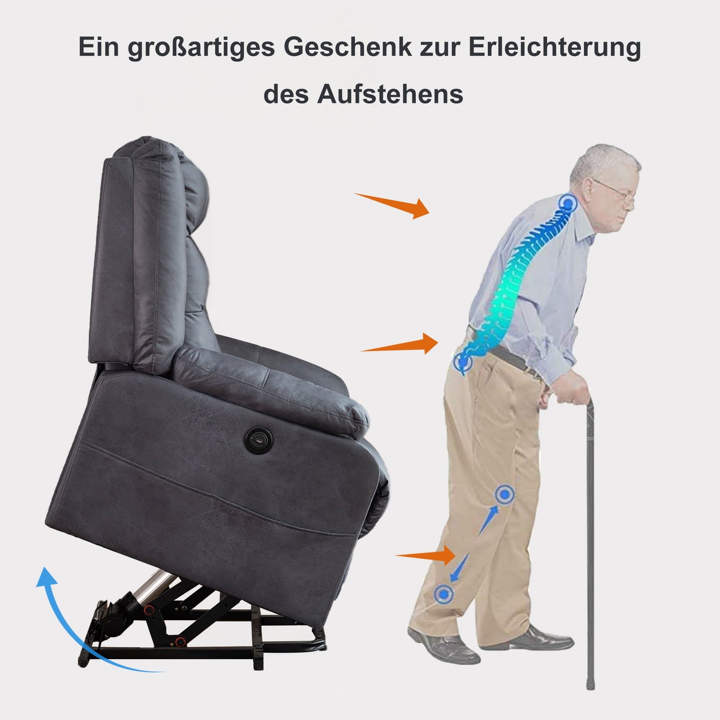 ASUKALE Elektrischer Aufstehhilfe Relaxsessel,Senioren Sessel, Aufstehsessel Elektrisch mit Aufbewahrungstasche，Elektrisch fernseh TV Sesel